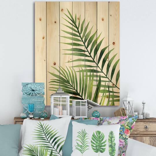 Designart - Fern Leaves Detail III - Farmhouse Print on Natural Pine Wood